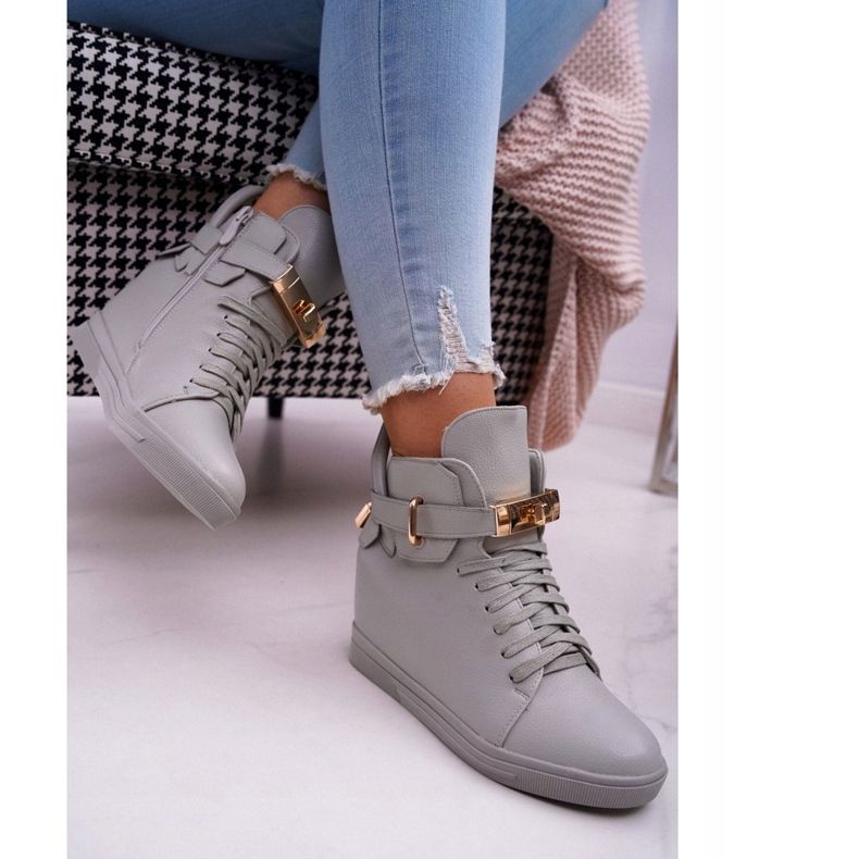 Zapatillas De Mujer Con Cuña Dorado Candado Gris Tersey 2