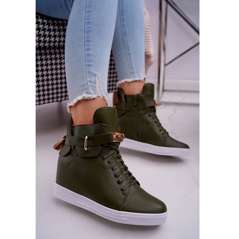 Zapatillas De Mujer Con Cuña Candado Dorado Oliva Tersey verde 1