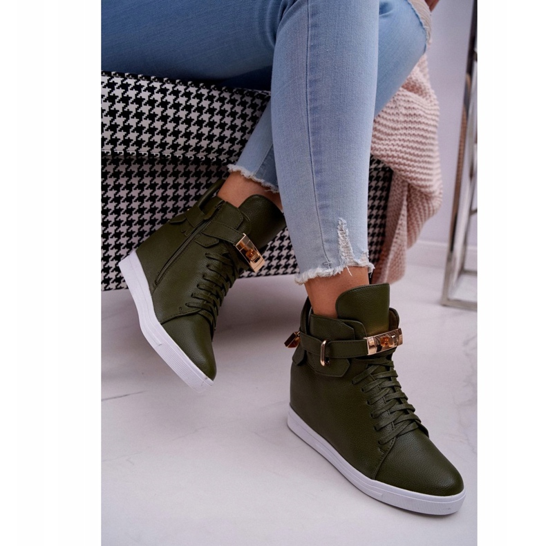 Zapatillas De Mujer Con Cuña Candado Dorado Oliva Tersey verde 2