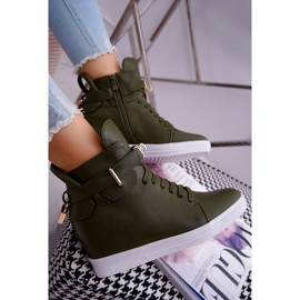 Zapatillas De Mujer Con Cuña Candado Dorado Oliva Tersey verde 4
