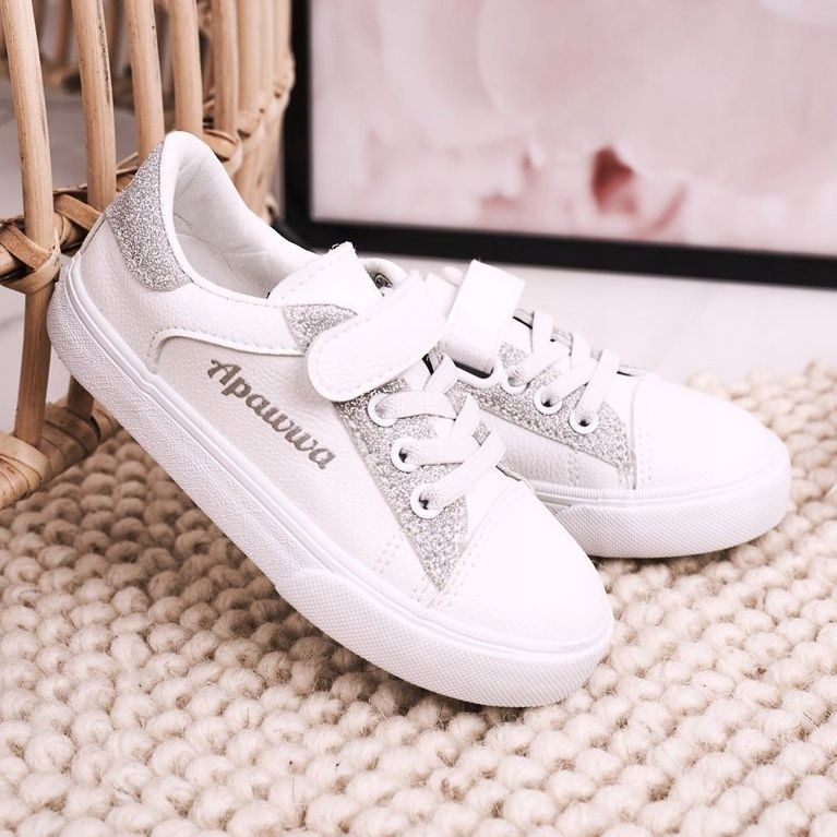 Apawwa Deportivas Infantiles Con Brocado Camila Blanco y Plateado 2
