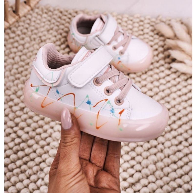 Apawwa Zapatilla Deportiva Infantil Con Suela Iluminada Por LED Disco Blanco-Rosa rosado 1