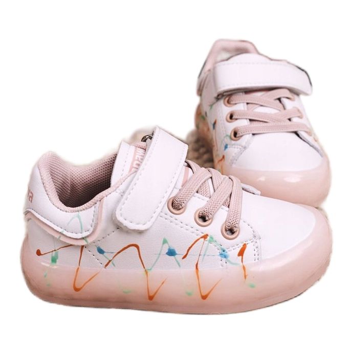 Apawwa Zapatilla Deportiva Infantil Con Suela Iluminada Por LED Disco Blanco-Rosa rosado 2