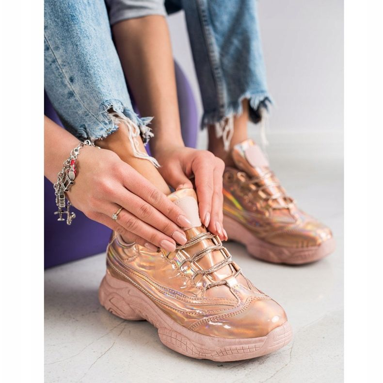 Ideal Shoes Zapatillas Con Efecto Holo rosado 2