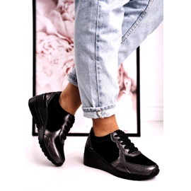 S.Barski Zapatillas de Mujer en Piel con Cuña Negro Roxette multicolor plata 2