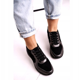 S.Barski Zapatillas de Mujer en Piel con Cuña Negro Roxette multicolor plata 3