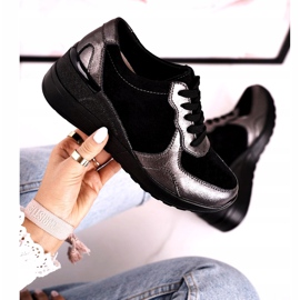 S.Barski Zapatillas de Mujer en Piel con Cuña Negro Roxette multicolor plata 4