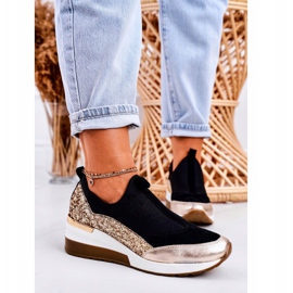 Nicole Zapatillas de Mujer en Piel con Cuña Negro Dorado Frances 4