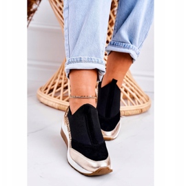 Nicole Zapatillas de Mujer en Piel con Cuña Negro Dorado Frances 5