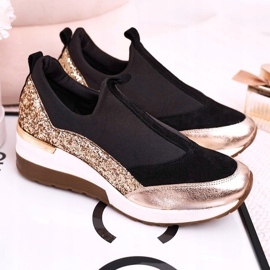 Nicole Zapatillas de Mujer en Piel con Cuña Negro Dorado Frances 6