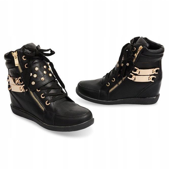 Zapatillas Sneakers On Wedge Boots Ovye WF100 Negro dorado 1