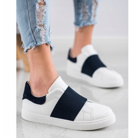 SHELOVET Zapatos sin cordones con banda elástica blanco azul marino 1