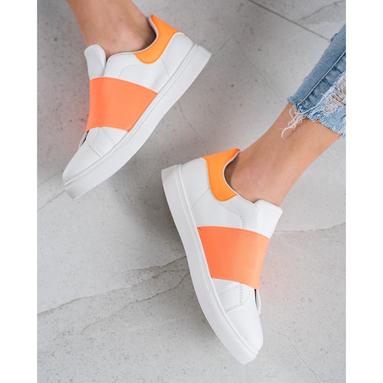 SHELOVET Zapatos sin cordones con banda elástica blanco naranja 1 SHELOVET Zapatos sin cordones con banda elástica blanco naranja 1