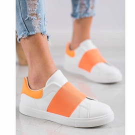 SHELOVET Zapatos sin cordones con banda elástica blanco naranja 2 SHELOVET Zapatos sin cordones con banda elástica blanco naranja 2