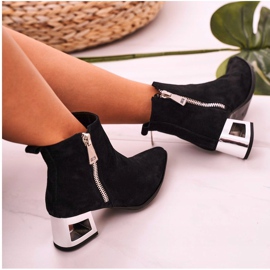 Nicole Botas De Mujer Con Tacón Plateado Ante Negro Norah 4