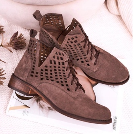 Nicole Botas Susannah de ante marrón calado para mujer 6