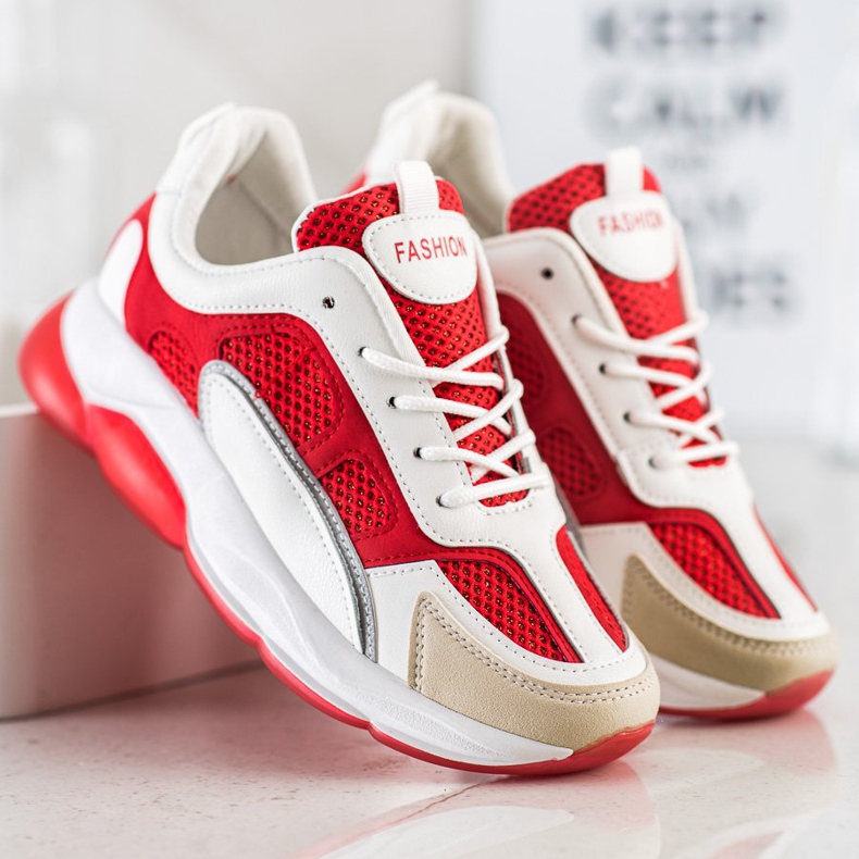Via Giulia  Zapatillas de deporte con purpurina a la moda beige blanco rojo 2 Via Giulia  Zapatillas de deporte con purpurina a la moda beige blanco rojo 2