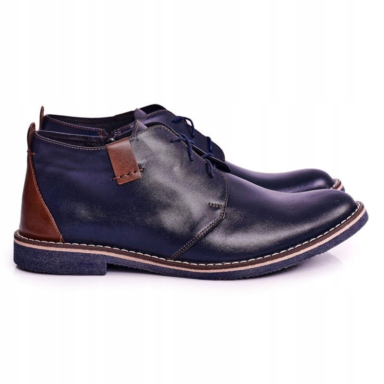 Gejms Botas cálidas de cuero Ferens para hombre azul marino marrón 1