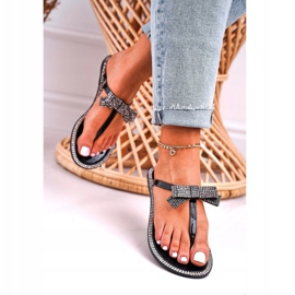 LU BOO Pantuflas de Goma para Mujer Chanclas Negras Deross Rhinestones negro 3