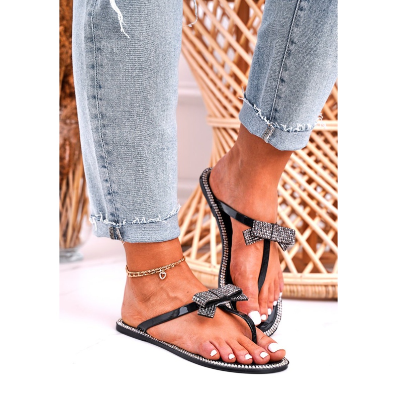 LU BOO Pantuflas de Goma para Mujer Chanclas Negras Deross Rhinestones negro 1