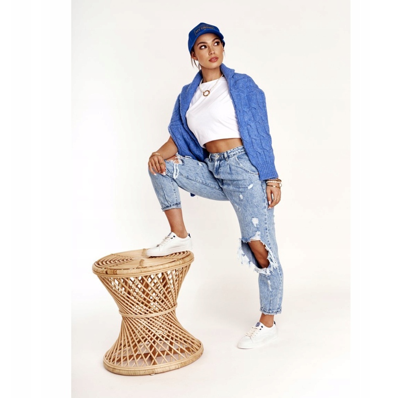 Zapatillas Mujer Piel Big Star BB274211 Blanco y Azul Marino 2