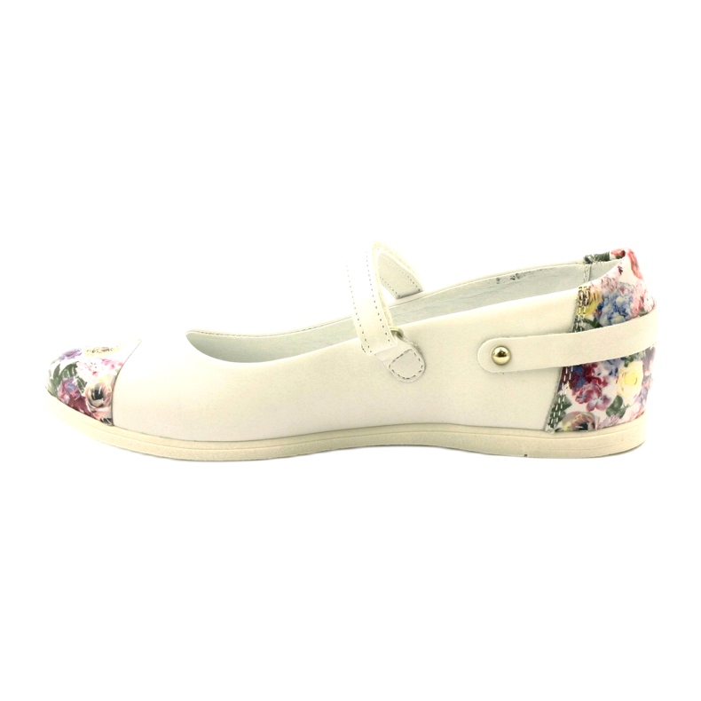 Bailarinas de cuero de niñas con flores blancas Bartek blanco 2 Bailarinas de cuero de niñas con flores blancas Bartek blanco 2