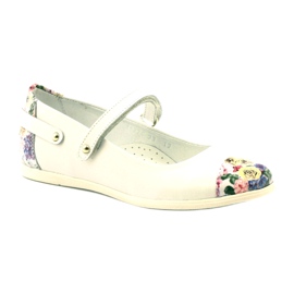Bailarinas de cuero de niñas con flores blancas Bartek blanco 1