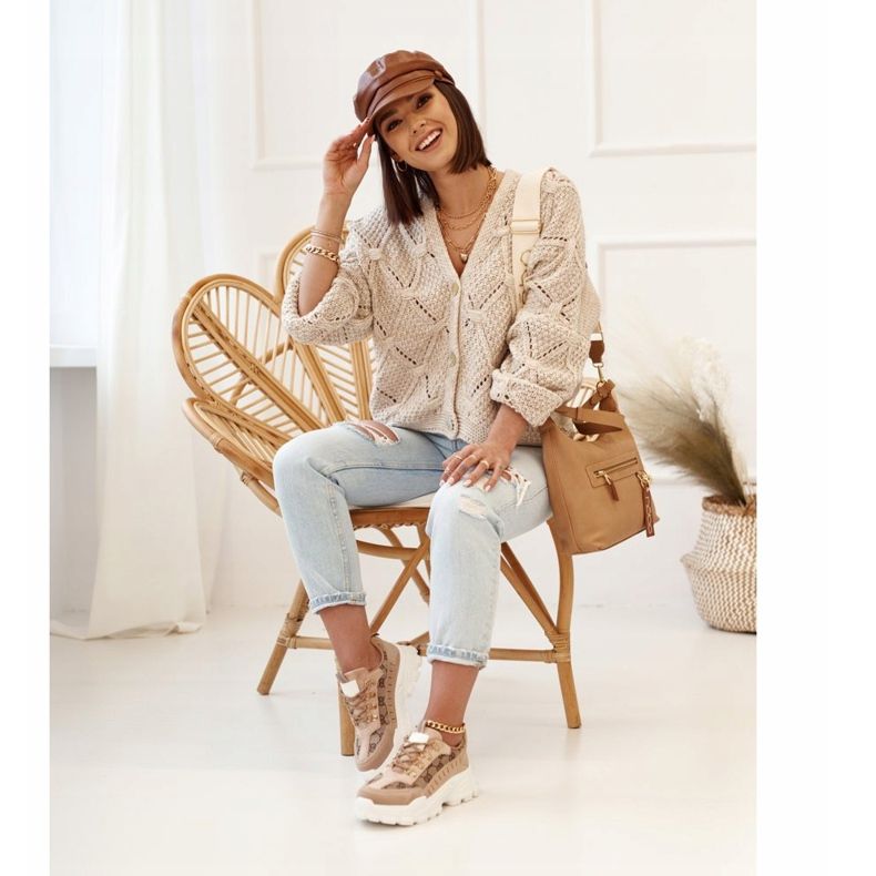 Zapatillas de mujer con suela masiva Khaki Daydreamer beige marrón dorado 2