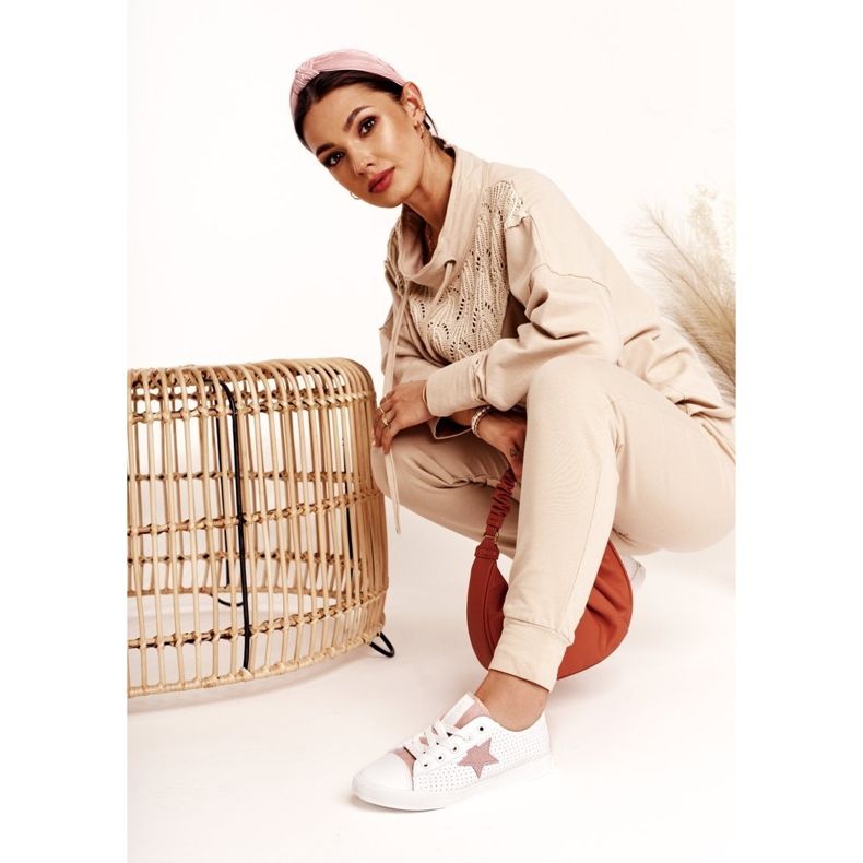 Zapatillas de Mujer de Piel con una Estrella Big Star DD274691 Blanco-Rosa rosado 1