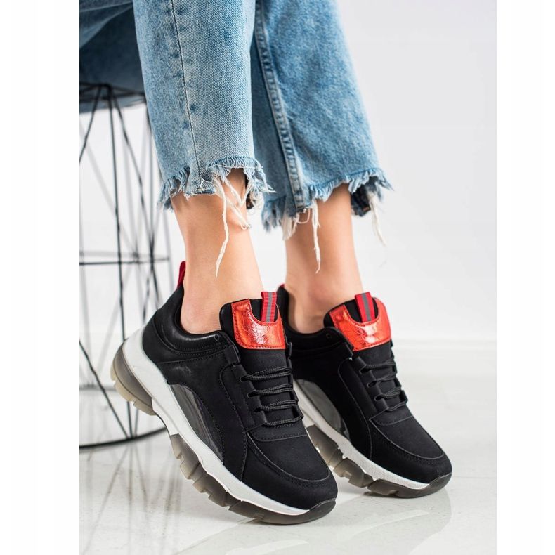 SHELOVET Zapatillas de cuero ecológico negras negro 1