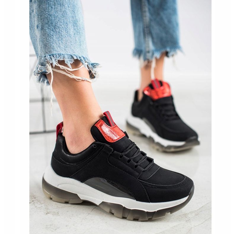 SHELOVET Zapatillas de cuero ecológico negras negro 2