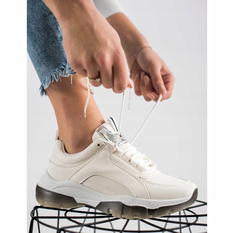 SHELOVET Zapatillas de cuero ecológico blancas blanco 2