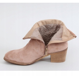 Botines de tacón bajo en beige y rosa Z1165 Khaki caqui 4