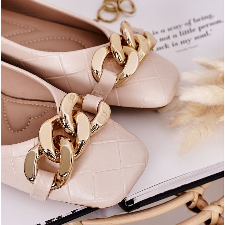 PS1 Bailarinas Acolchadas Elegantes Con Cadena Coco Beige 1