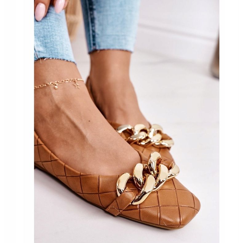 PS1 Bailarinas Acolchadas Elegantes Con Cadena Coco Camello marrón 1 PS1 Bailarinas Acolchadas Elegantes Con Cadena Coco Camello marrón 1