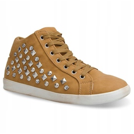 Zapatos deportivos High Sequins 8870 Camel marrón amarillo 3