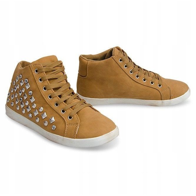 Zapatos deportivos High Sequins 8870 Camel marrón amarillo 1