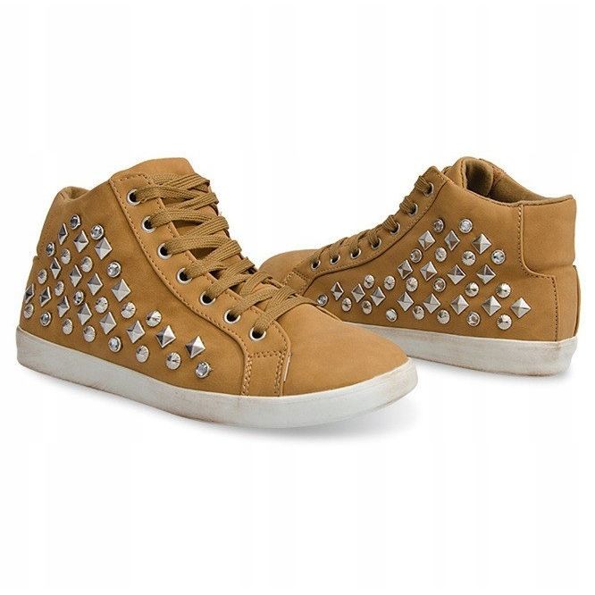 Zapatos deportivos High Sequins 8870 Camel marrón amarillo 2