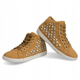 Zapatos deportivos High Sequins 8870 Camel marrón amarillo 5