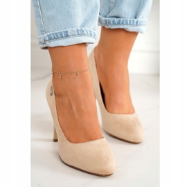 PJ1 Zapatos De Tacón Clásicos En Una Barra De Ante Beige Eliana 4