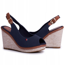 PS1 Sandalias azul marino de Tommy con tacón de cuña trenzado 5