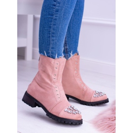 Botines de mujer Lu Boo con zirconia cúbica rosa empolvado Carrie 2