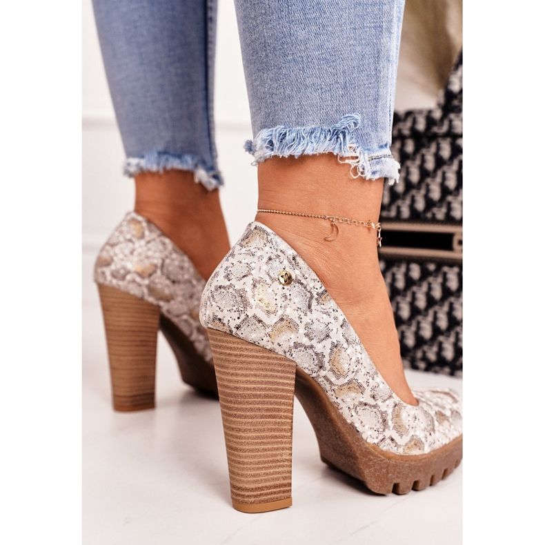 Zapato De Salón En Barra Y Plataforma Maciejka Dorado-Beige 02629-25 marrón 2