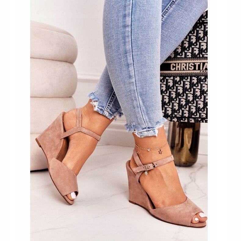 Sandalias Cuña Ante Laura Messi 2253 Rosa Polvo 2