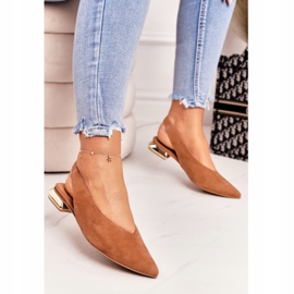 Bailarinas De Ante Con Tacones Dorados Laura Messi 2127 Camel marrón 1