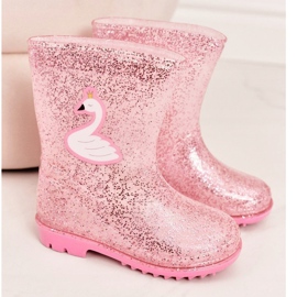 Chanclas infantiles de brocado con cisne rosa rosado plata 2