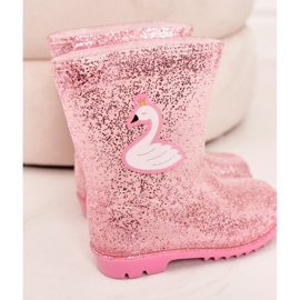Chanclas infantiles de brocado con cisne rosa rosado plata 1