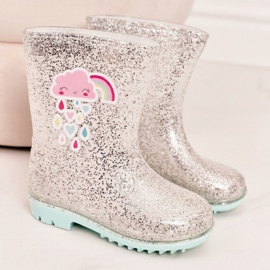 Chanclas infantiles de brocado con nube plateada beige plata 1