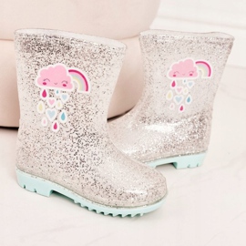 Chanclas infantiles de brocado con nube plateada beige plata 2