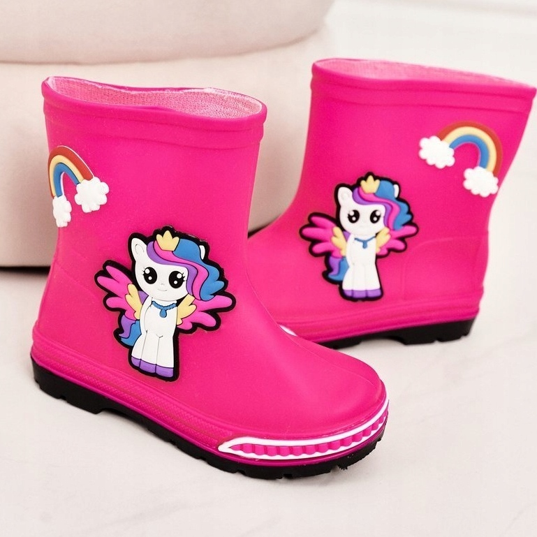 Chanclos infantiles con poni fucsia rosado 2